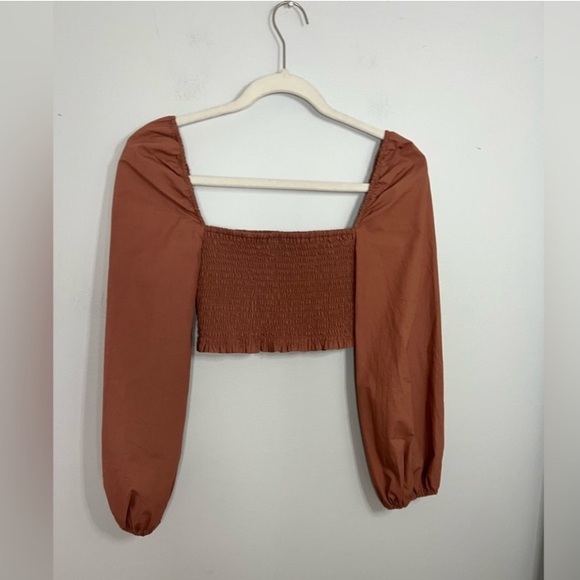 Wilfred by Aritzia Inaya Smocked Off Shoulder Blouse Mauve XS - Picture 3 of 8